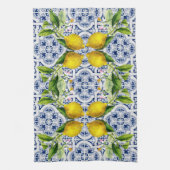 Italiaans Amalfi blauw witte tegels citroenen Theedoek (Verticaal)