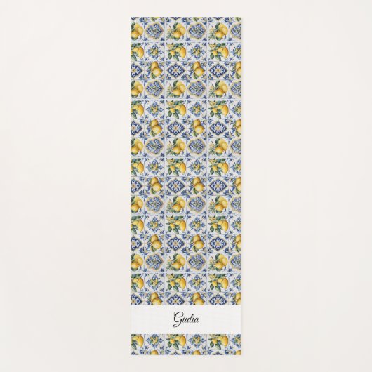 Italiaans Amalfi blauw witte tegels citroenen Yogamat (Voorkant)