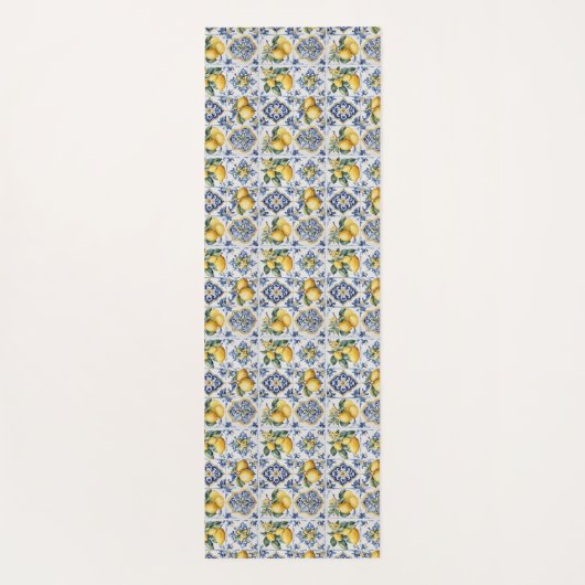 Italiaans Amalfi blauw witte tegels citroenen Yogamat (Achterkant)