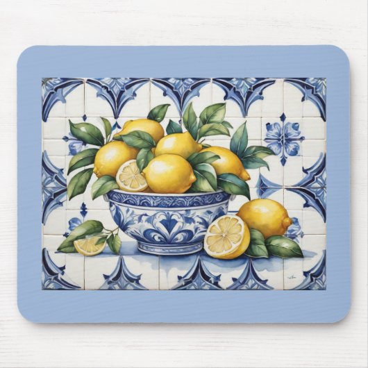 Italiaans Amalfi blauw witte tegels kom van citroe Muismat (Voorkant)