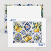Italiaans Amalfi Kust blauw witte tegels citroenen Briefkaart (Voorkant / Achterkant)
