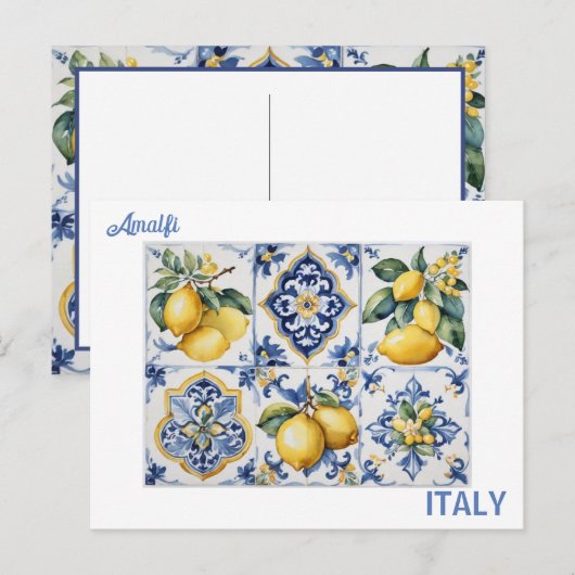 Italiaans Amalfi Kust blauw witte tegels citroenen Briefkaart (Voorkant / Achterkant)