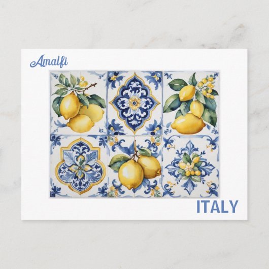 Italiaans Amalfi Kust blauw witte tegels citroenen Briefkaart (Voorkant)