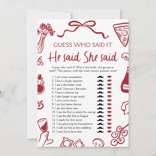 Italiaans Amore Hij zei dat ze Vrijgezellenfeest s Kaart (Voorkant)