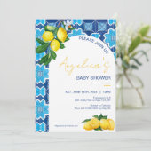 Italiaans Baby shower Lemon | Blauwe Tegels van Mo Kaart (Staand voorkant)
