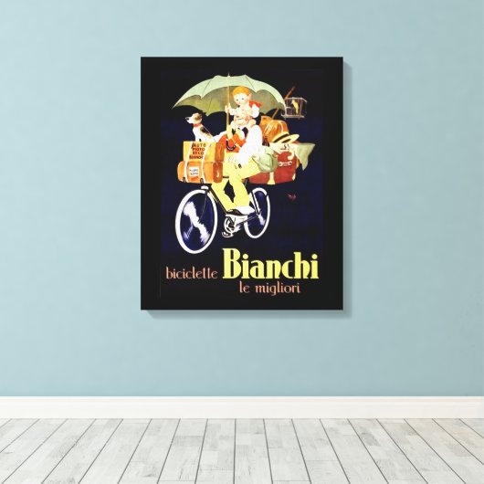 Italiaans Bianchi Bicycle Ad Canvas Afdruk (Insitu (Houten vloer))