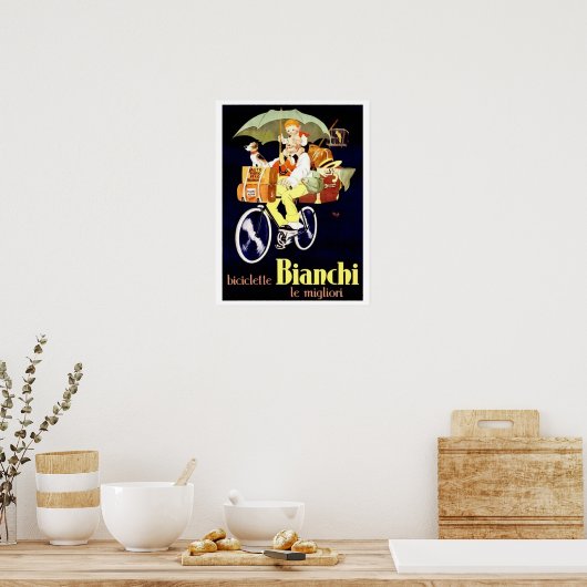  Italiaans Bianchi Bicycle Ad Poster (Keuken)