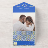 Italiaans blauw bruiloft all in one uitnodiging (Buitenkant)