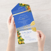 Italiaans blauw bruiloft all in one uitnodiging (Afscheurbaar)