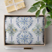 Italiaans Blauw en wit Citroen Bloemen Tegel Decou Tissuepapier (Geschenk)