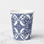 Italiaans Blauw en Wit Siciliaans Majolica Mozaïek Papieren Bekers (Achterkant)