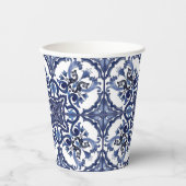 Italiaans Blauw en Wit Siciliaans Majolica Mozaïek Papieren Bekers (Voorkant)