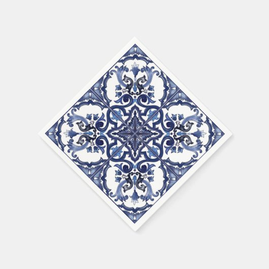 Italiaans Blauw en Wit Siciliaans Majolica Mozaïek Servet (Hoek)