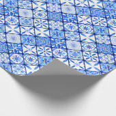 Italiaans Blauw En Wit Tegelpatroon Cadeaupapier (Hoek)