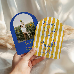 Italiaans Blauw Geel Geschreven Foto Boog Bruiloft Kaart