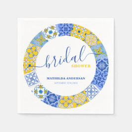 Italiaans Blauw Geel Tegel Zomer Vrijgezellenfeest Servet