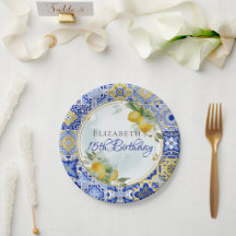 Italiaans Blauw Geel Tegels Citrus Goud Lijst