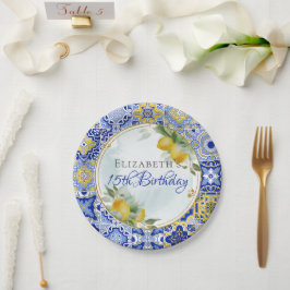 Italiaans Blauw Geel Tegels Citrus Goud Lijst Papieren Bordje