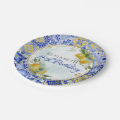 Italiaans Blauw Geel Tegels Citrus Goud Lijst Papieren Bordje (Gekanteld)