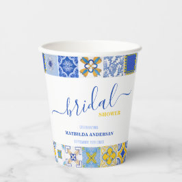 Italiaans Blauw Geel Tegels Zomer Vrijgezellenfees Papieren Bekers