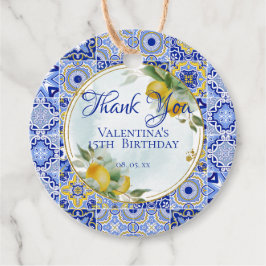 Italiaans Blauw Goud Tegels Citroenen Script Bedan Bedankjes Labels