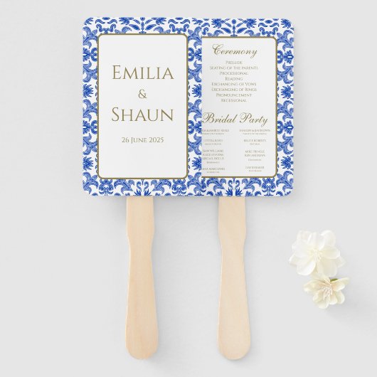 Italiaans blauw hand ventilator programma handwaaier (Voorkant en achterkant)