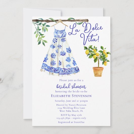 Italiaans blauw jurkje La Dolce Vita Vrijgezellenf Kaart (Voorkant)