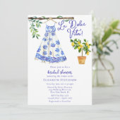 Italiaans blauw jurkje La Dolce Vita Vrijgezellenf Kaart (Staand voorkant)