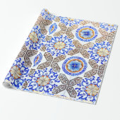 Italiaans Blauw Mozaïek Inpakpapier (Uitgerold)