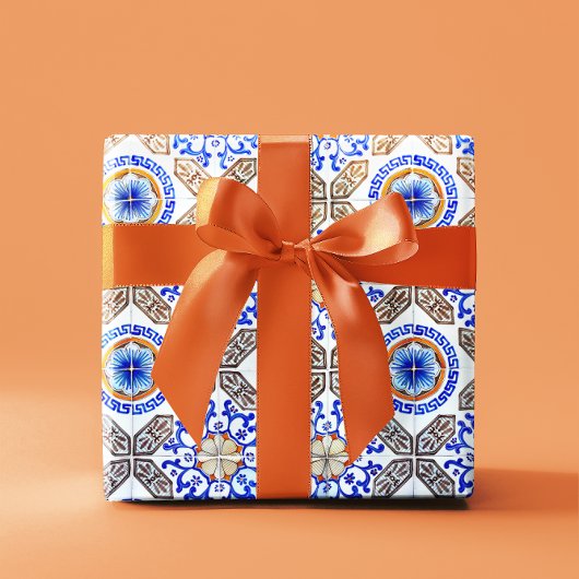 Italiaans Blauw Mozaïek Inpakpapier