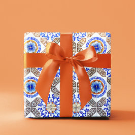 Italiaans blauw mozaïekwerkpapier cadeaupapier