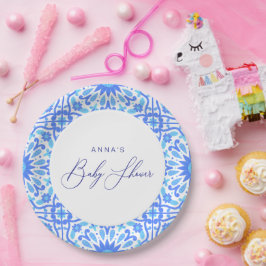 Italiaans blauw Tegel Baby shower script Papieren Bordje