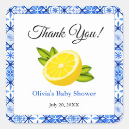 italiaans blauw Tegel citroen Baby shower dank u Vierkante Sticker