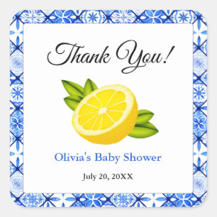 italiaans blauw Tegel citroen Baby shower dank u Vierkante Sticker