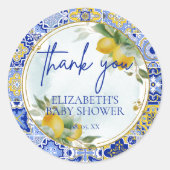Italiaans Blauw Tegel Citrus Citrus Script Bedankt Ronde Sticker (Voorkant)