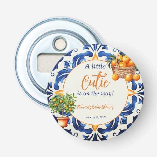 italiaans blauw Tegel cutie Sinaasappel citrus Bab Button Flesopener (Voorkant)
