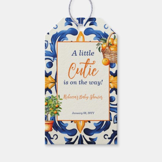 italiaans blauw Tegel cutie Sinaasappel citrus Bab Cadeaulabel (Voorkant)