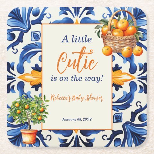 italiaans blauw Tegel cutie Sinaasappel citrus Bab Kartonnen Onderzetters (Voorkant)