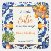 italiaans blauw Tegel cutie Sinaasappel citrus Bab Vierkante Sticker (Voorkant)