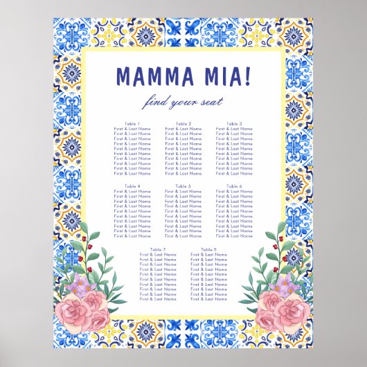 Italiaans Blauw Tegel Mamma Baby shower Zitplaatsk Poster (Voorkant)