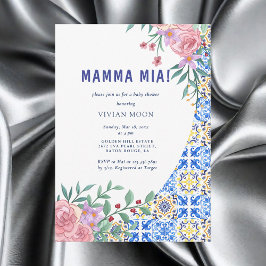 Italiaans Blauw Tegel Mamma Mia Baby shower Kaart