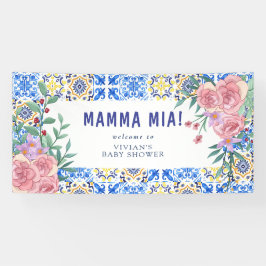 Italiaans Blauw Tegel Mamma Mia Baby shower Uitnod Spandoek