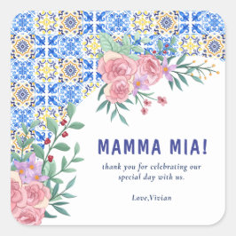 Italiaans Blauw Tegel Mamma Mia Baby shower Vierkante Sticker