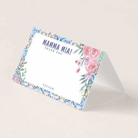 Italiaans Blauw Tegel Mamma Mia Dank u Kaart (Voorkant)