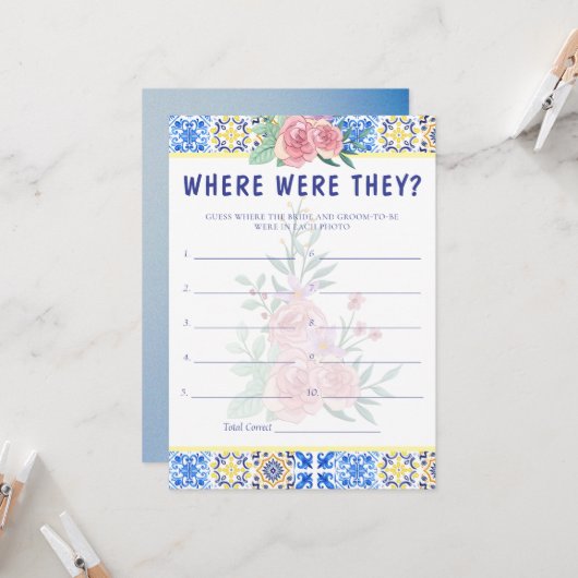 Italiaans Blauw Tegel Mamma Mia Game Kaart (Voorkant / Achterkant in situ)