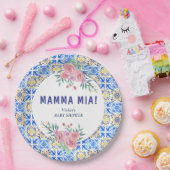 Italiaans Blauw Tegel Mamma Mia Papieren Bordje (Feest)