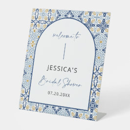 Italiaans blauw Tegel Middellandse Zee Welkomsttek Reclamebord Met Voetstuk