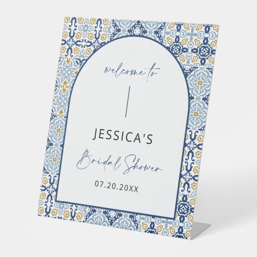 Italiaans blauw Tegel Middellandse Zee Welkomsttek Reclamebord Met Voetstuk (Voorkant)