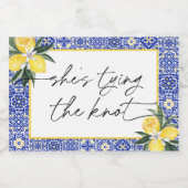 Italiaans Blauw Tegel Vrijgezellenfeest Champagne Sparkling Wijnetiket (Enkel label)