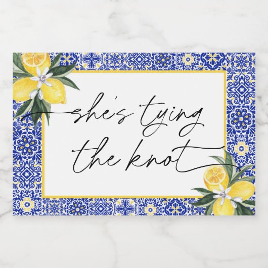 Italiaans Blauw Tegel Vrijgezellenfeest Champagne Sparkling Wijnetiket (Enkel label)